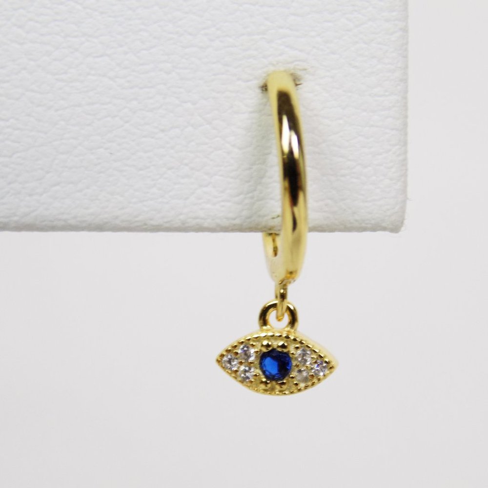 evil eye dainty delicate hoops huggies pave CZ - Picture 6 of 10